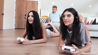 A hot girl is fucking with her boyfriend in a gamer room
