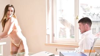 Busty boss Josephine called the employee with a big dick to her for extra services