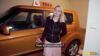 A big dick pushes huge boobs of sexy blonde in car