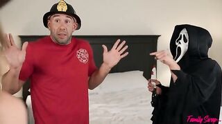 Unexpected visitors had sex with two young and sexy girls