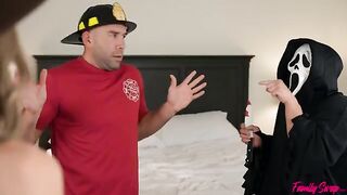Unexpected visitors had sex with two young and sexy girls