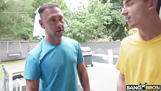 A girl is having sex with three guys at once, showcasing various positions