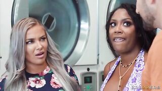 A girl came to do the laundry and met a guy there