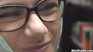 Busty Arab pornstar Mia Khalifa masturbating in the library