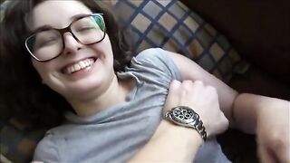 A guy is staying home with his perfect brunette girlfriend, feeling like the happiest man