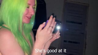 A girl sucks her friend's boyfriend's dick for a bet at a party
