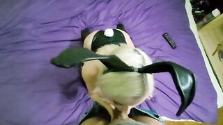 The bunny swallows the dick of her fans up to the balls