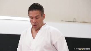A girl gets fucked in an uncomfortable position and screams with pleasure
