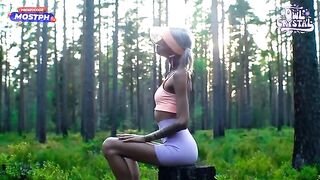 A pretty babe sucked a dick of her neighbor in the forest