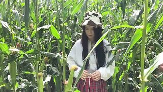 The guard caught a thief in the cornfield and fucked her hard