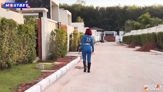A cosplay enthusiast has an intense encounter in a passionate setting
