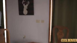 The man catches his wife with another guy on the couch