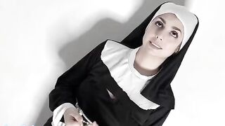 The nun breaks her vow and bounces big tits