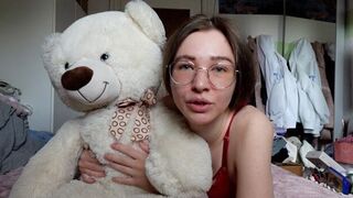 A young German girl has an intense orgasm with her favorite teddy bear