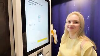 A man wants to check how deep a girl's mouth is