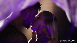 A guy is getting his dick sucked while his GF gets fucked