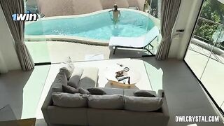 A beautiful girl has sex in the swimming pool