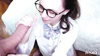 My Russian girlfriend with glasses pleased me with a huge facial - hiYouth