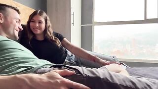 The girl is too dressed up for sex with her neighbor