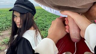 The girl was collecting seeds and got a cum in her panties