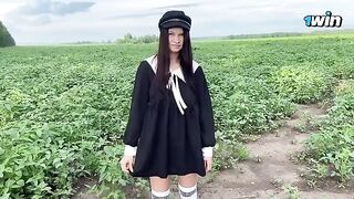 The girl was collecting seeds and got a cum in her panties