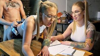 A girl is getting fucked by a man in a school uniform to get better marks