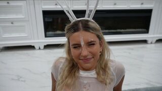 A cute girl got a Halloween make-up, then she got a huge facial