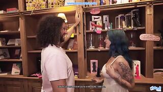 A client is fucking with the girl in the sex shop in this steamy video