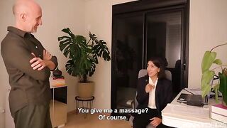 The employee's tongue is in use and she enjoys it, a scene of fantasy