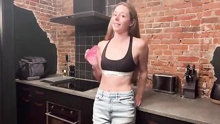 A stunning woman deserves to be showered with passionate kisses in the kitchen