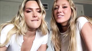 Two girls share the same dick in an intense threesome scene
