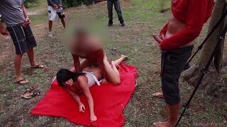 A group of people came to the picnic and began to engage in sexual games