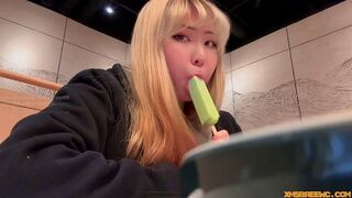 You're licking the ice cream, but it could just as easily be licking my cock