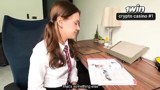 A schoolgirl is punishing her stepsister for not doing her homework