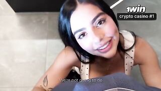 The girl seduces her stepbrother, trying to take his cock in her lips