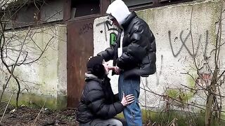 A passionate encounter turned risky in public, with an intense finish