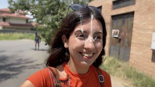 A girl is fucking on her mouth in public place