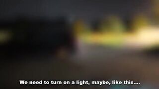 A woman is having fun with two guys in the car, it's her first experience