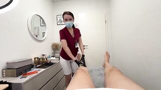 A hot nurse smoothes her client's body before sucking him off