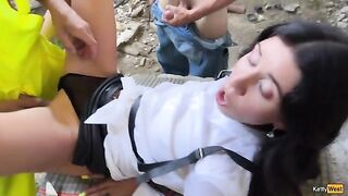A guy fucks a girl in an abandoned house and covers her with cum