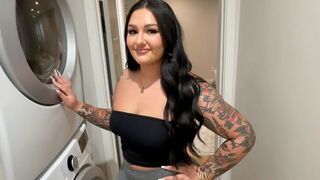 Cute step sister Roxanne Roselle gets undressed in the laundry room