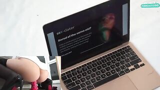 A hot office worker is being fucked behind the counter