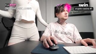 The girl rubs her pussy on the rubbing table