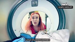 A sexy lady got stuck in the washing machine and had sex