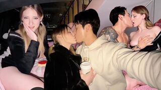 A passionate couple celebrates a special day with an unforgettable backseat encounter