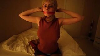 Girl plays a daring game with her captivating gaze