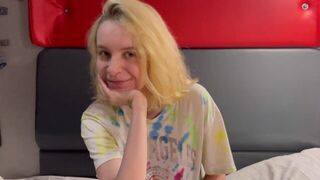 A young beautiful girl is getting fucked in the train