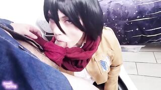 A surprise push and passionate sex with Mikasa Ackerman