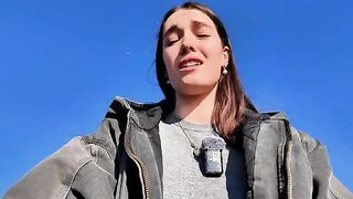 Hot brunette babe masturbates on the abandoned beach in HD