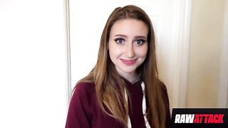 Petite Laney Grey takes a huge cock in her hairy pussy in stunning HD